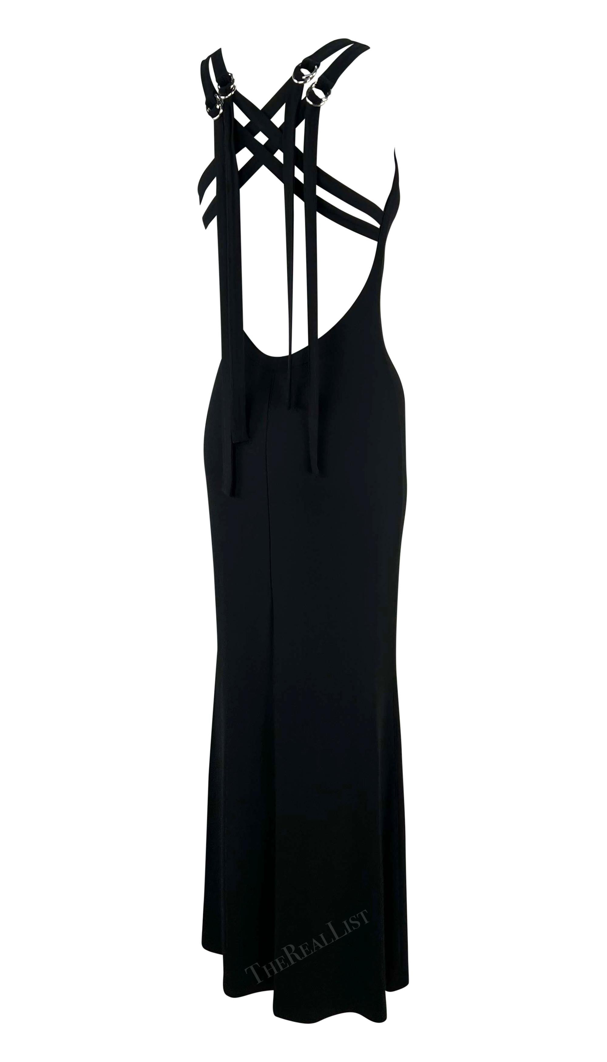 2000s Celine Black Stretchy Backless Bondage-Inspired Strap Gown In Excellent Condition For Sale In West Hollywood, CA