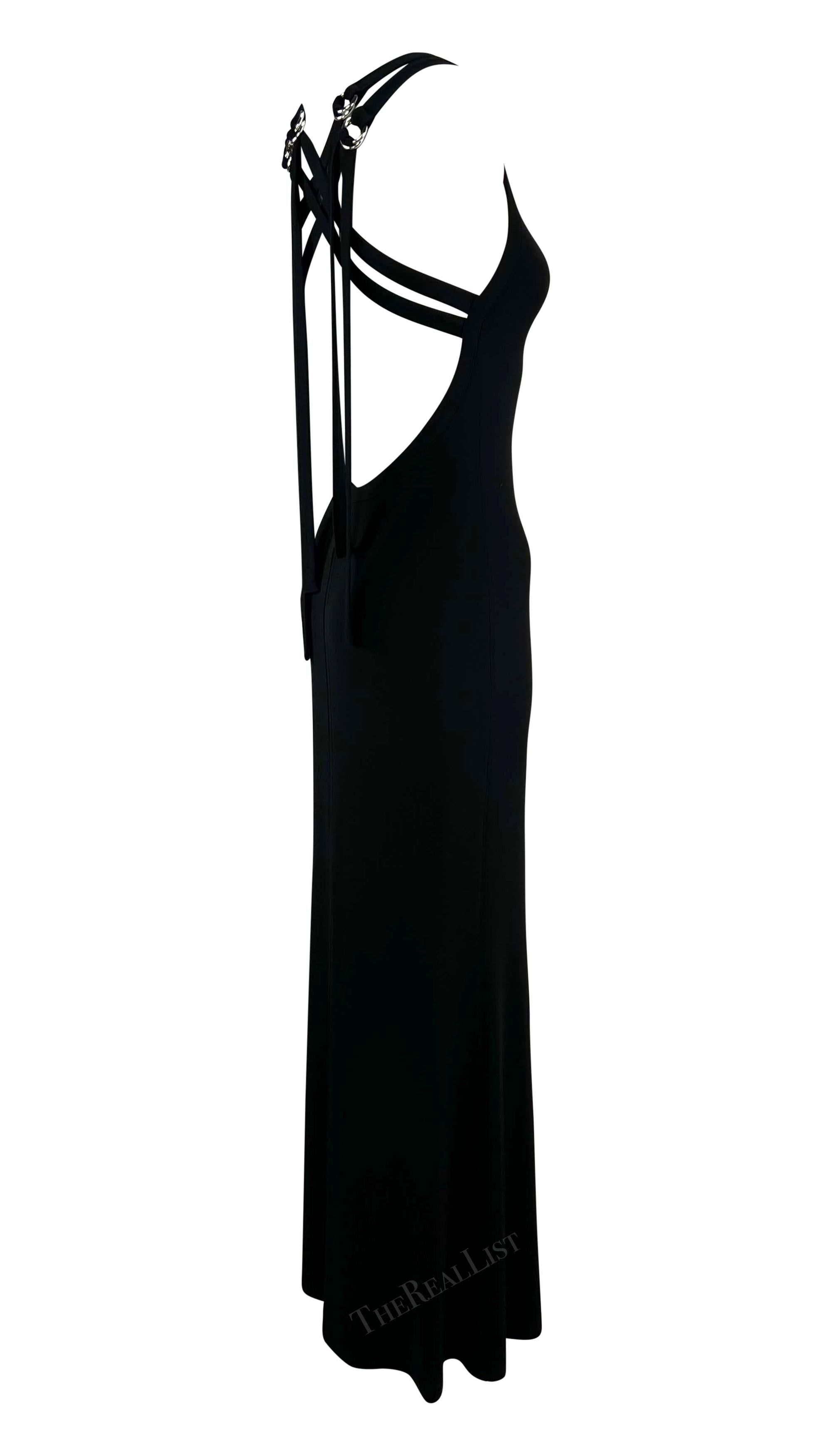 Women's 2000s Celine Black Stretchy Backless Bondage-Inspired Strap Gown For Sale