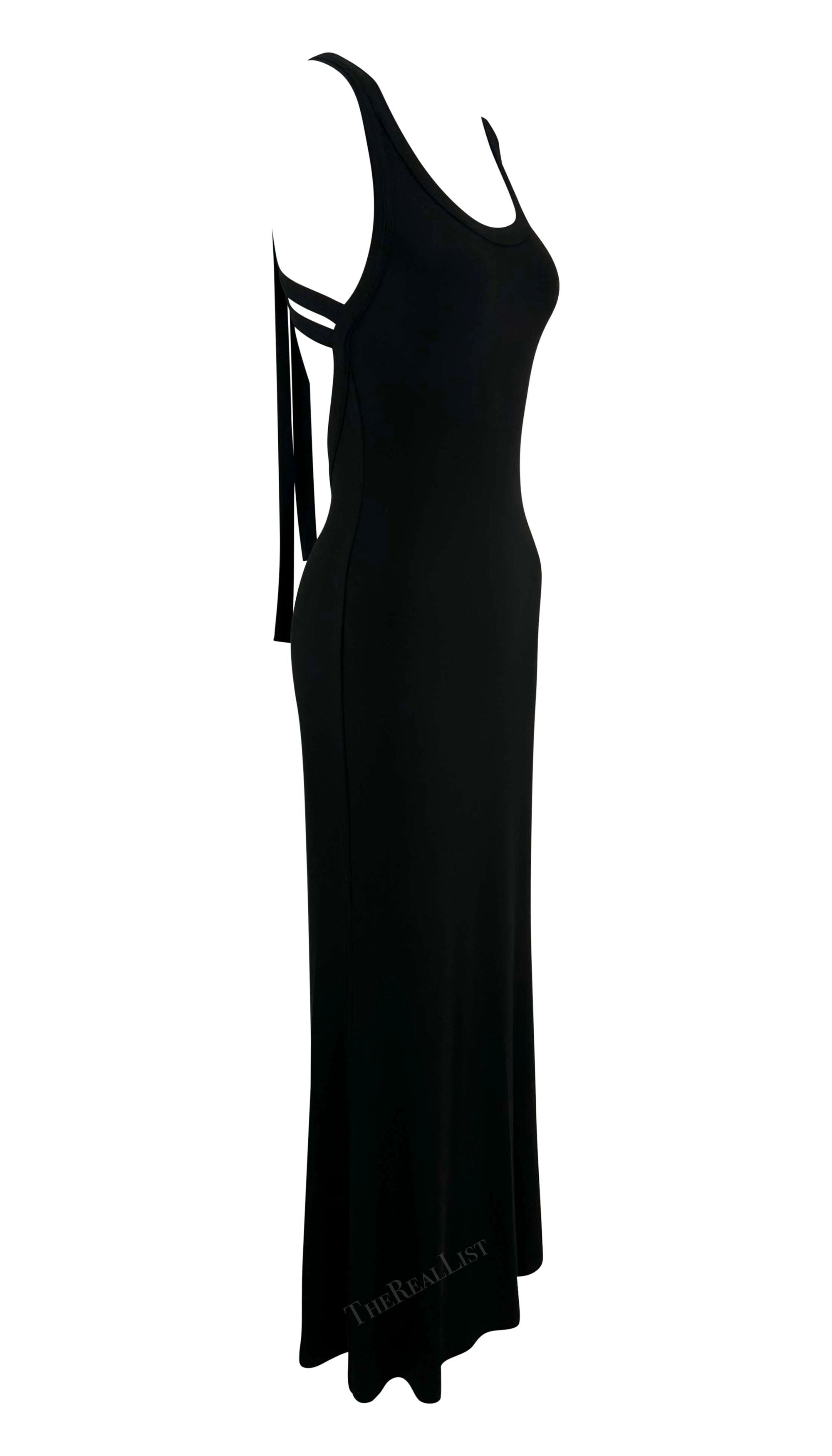 2000s Celine Black Stretchy Backless Bondage-Inspired Strap Gown For Sale 1