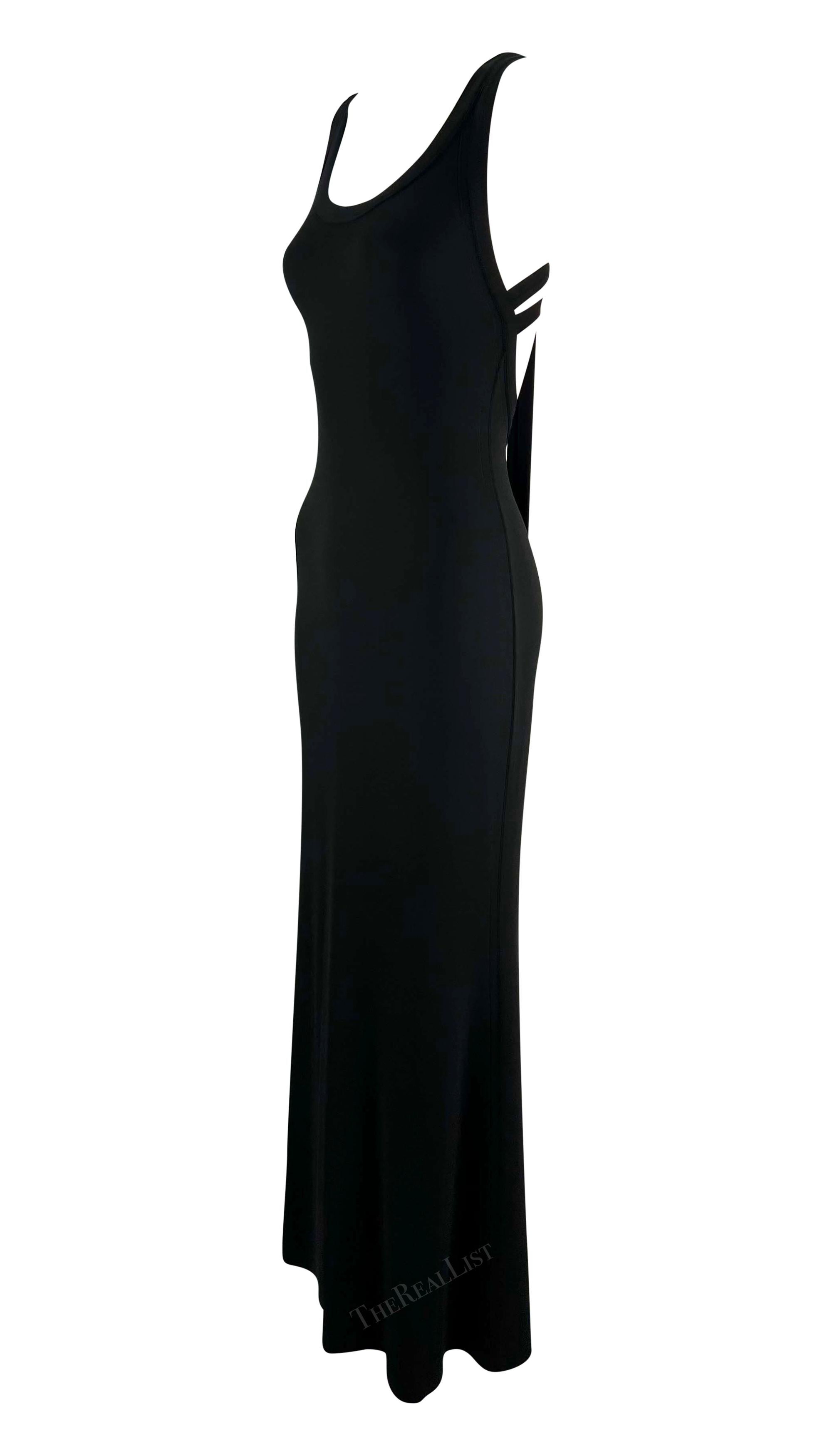 2000s Celine Black Stretchy Backless Bondage-Inspired Strap Gown For Sale 3