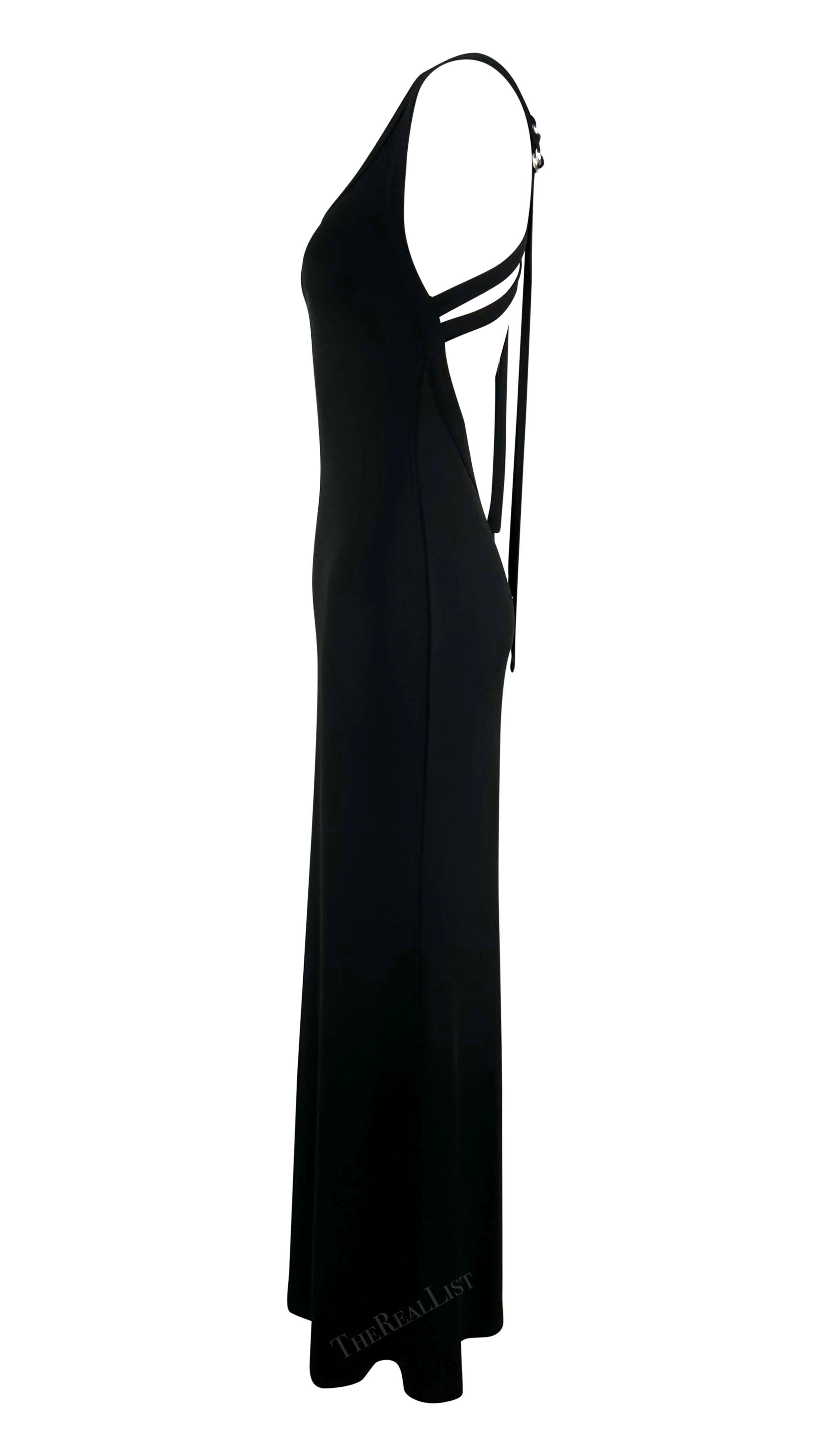 2000s Celine Black Stretchy Backless Bondage-Inspired Strap Gown For Sale 4