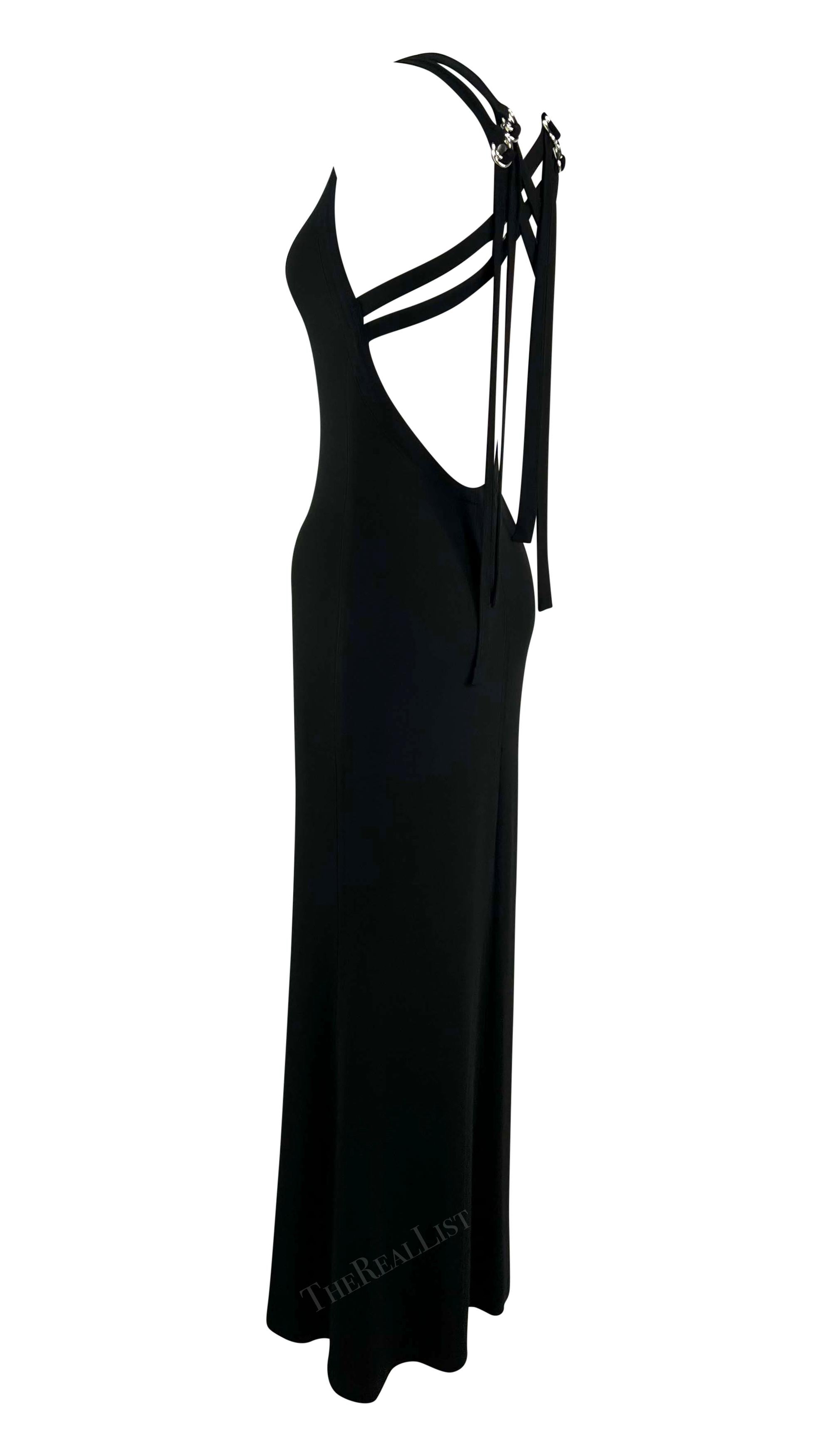 2000s Celine Black Stretchy Backless Bondage-Inspired Strap Gown For Sale 5