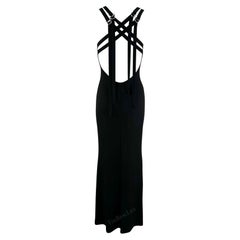 2000s Celine Black Stretchy Backless Bondage-Inspired Strap Gown