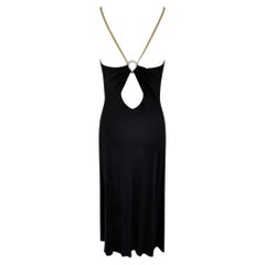 2000s Celine by Michael Kors Black Bodycon Logo Ring Gold Strap Backless Dress