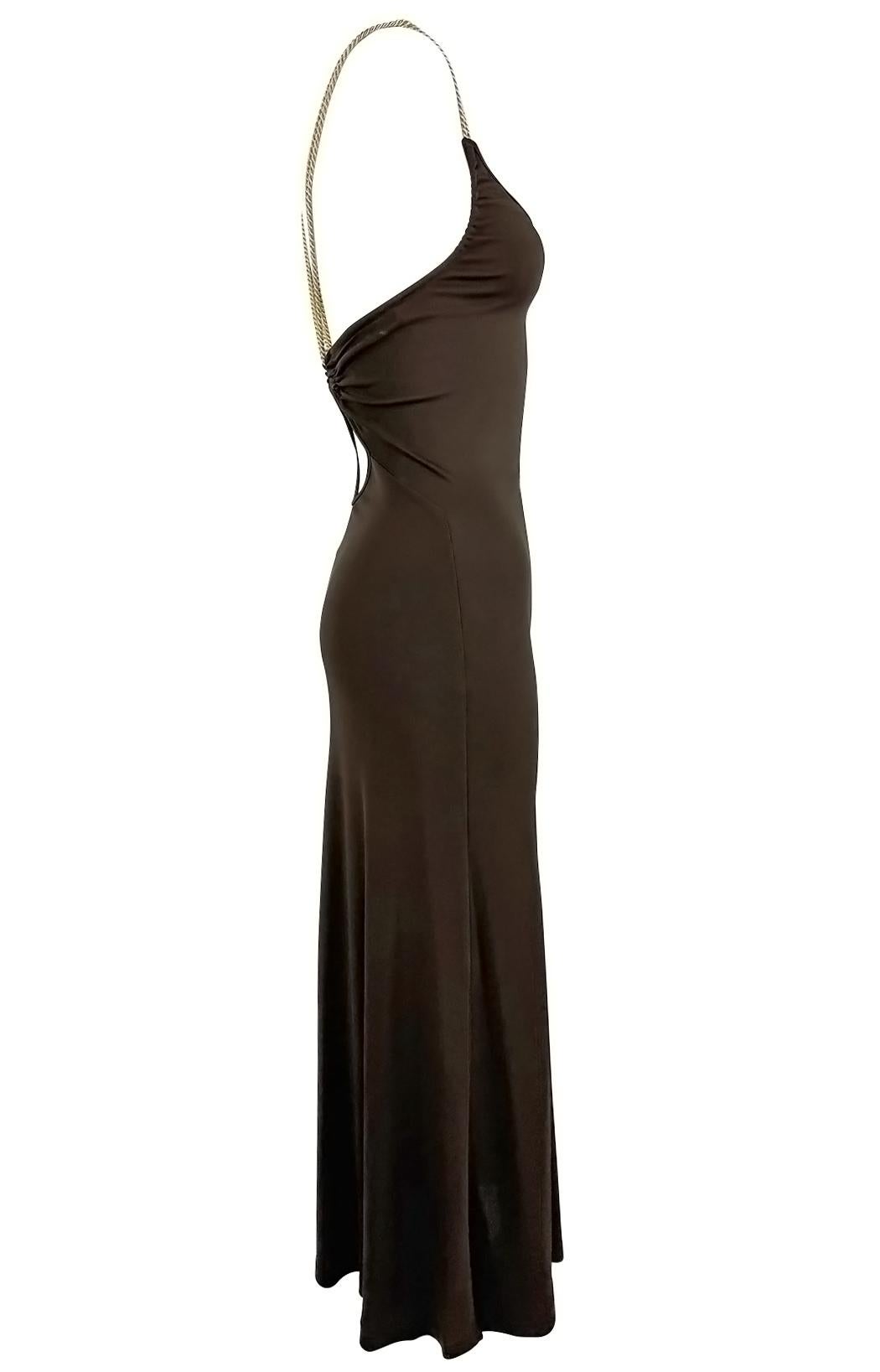 Black 2000s Celine by Michael Kors Brown Bodycon Logo Ring Gold Strap Backless Dress
