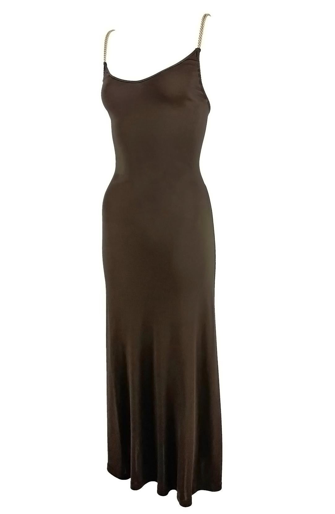 2000s Celine by Michael Kors Brown Bodycon Logo Ring Gold Strap Backless Dress 1