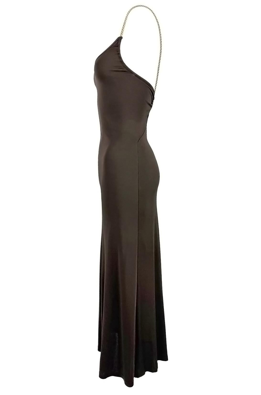 2000s Celine by Michael Kors Brown Bodycon Logo Ring Gold Strap Backless Dress 2