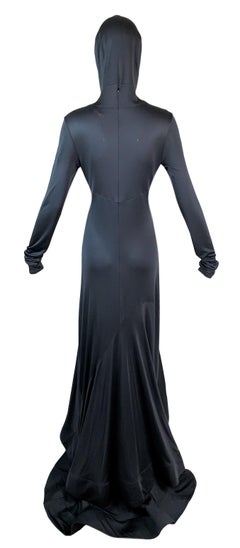 2000's Celine by Michael Kors Dark Gray L/S Hooded Extra Long Gown Dress