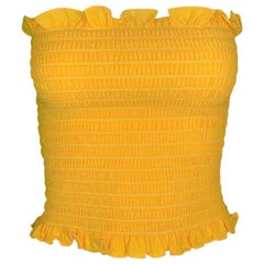2000's Celine by Michael Kors Yellow Silk Ruched Strapless Tube Top
