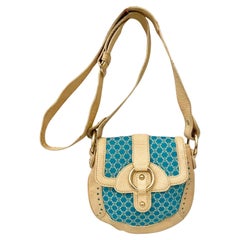 2000s Celine Macadam Bright Blue Canvas Cross Body Bag