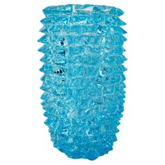 2000s Cenedese Italian Aquamarine Blue Rostrato Murano Glass Ovoid Vase