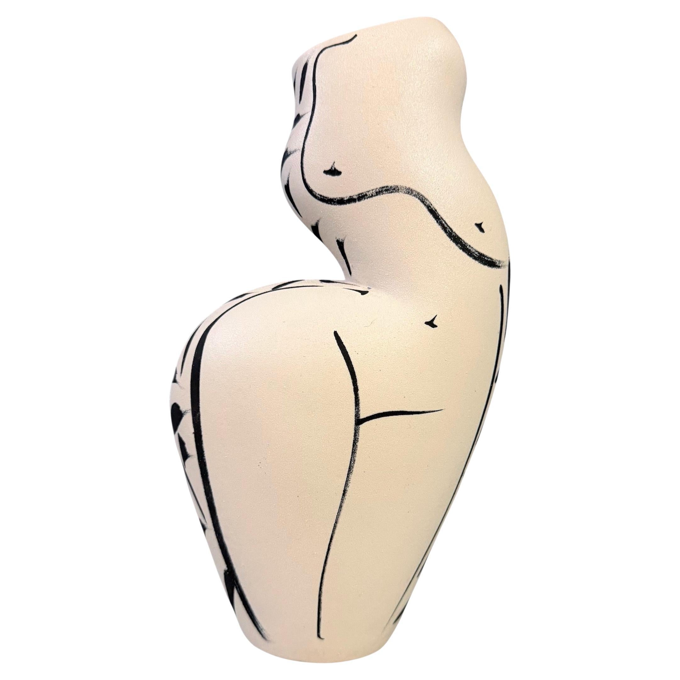 2000s Ceramic Vase with a Woman’s Figure by Donna Polseno Mid Century