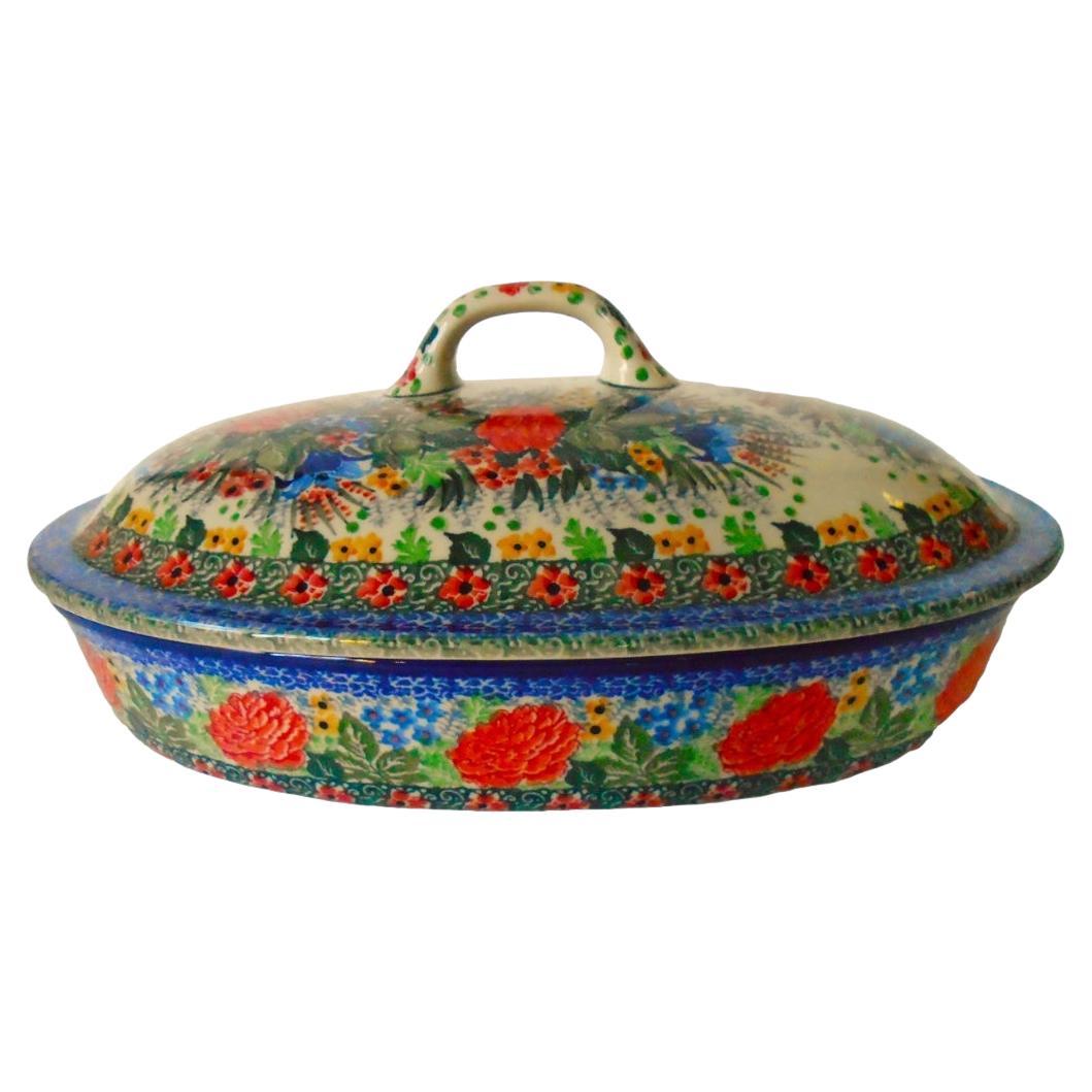 2000s Ceramika Artystyczna “Enchanted Haven” Covered Baker Casserole Dish w/Lid For Sale