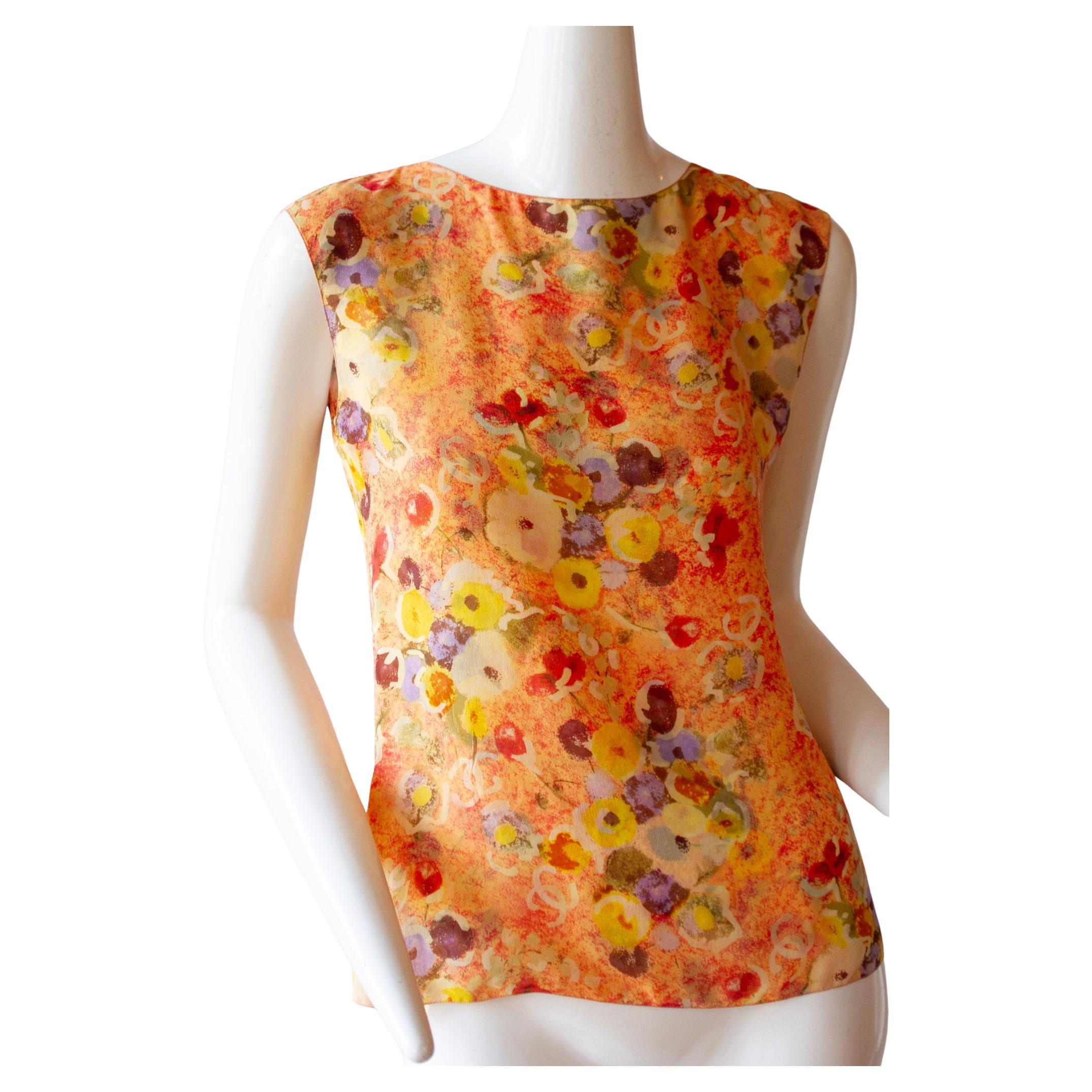 2000s Chanel 100% Silk Floral Sleeveless Top  For Sale