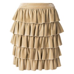 2000s Chanel Beige Cotton Velvet Flounces Skirt