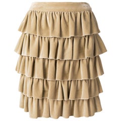 2000s Chanel Beige Cotton Velvet Flounces Skirt