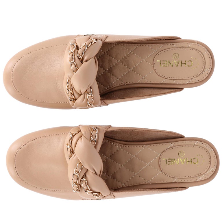 chanel beige cord mules sandals