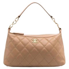 2000s Chanel beige quilted leather shoulder bag