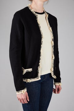 2000s Chanel Black and Beige Cashmere Cardigan