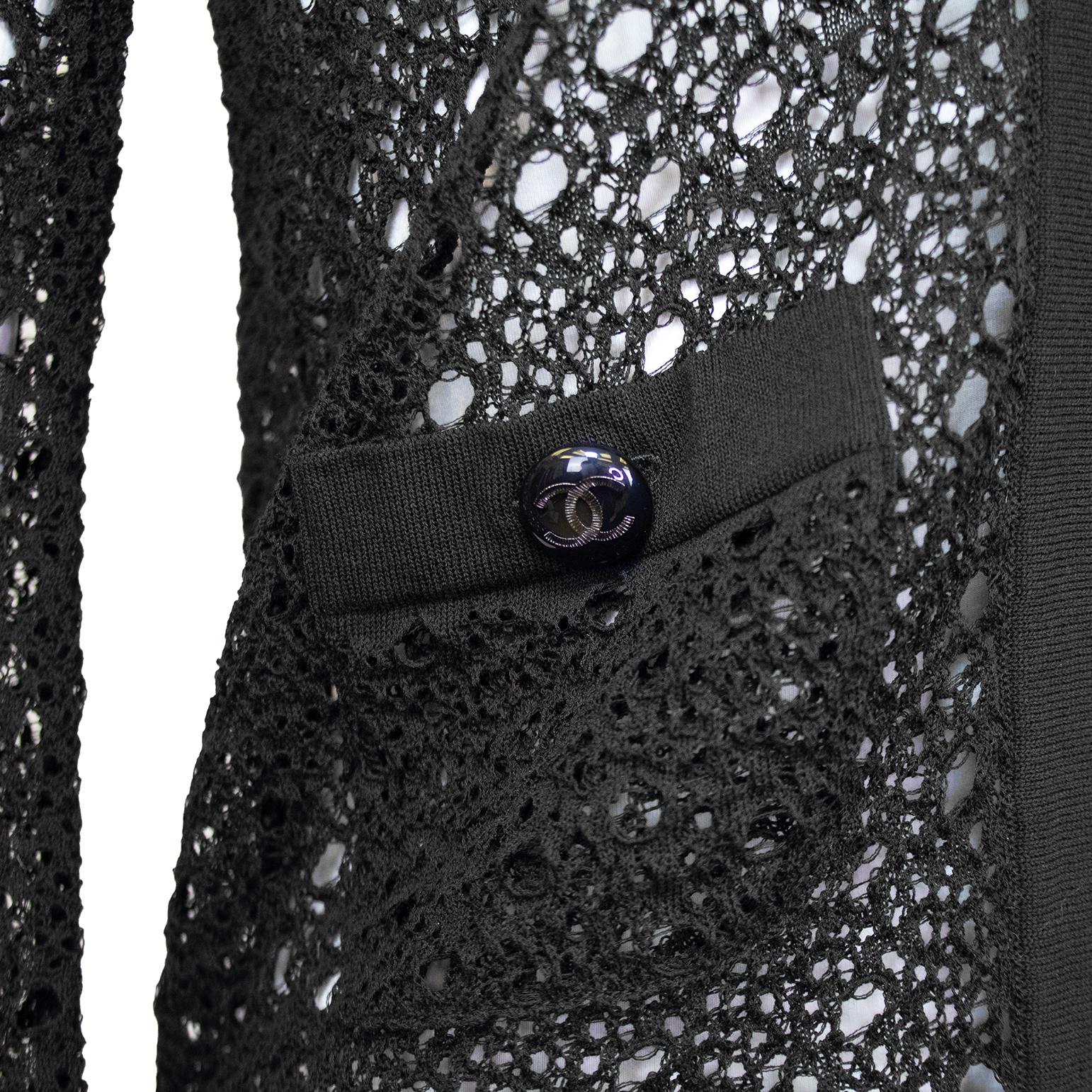 Women's 2000s Chanel Black Crochet Open Cardigan For Sale