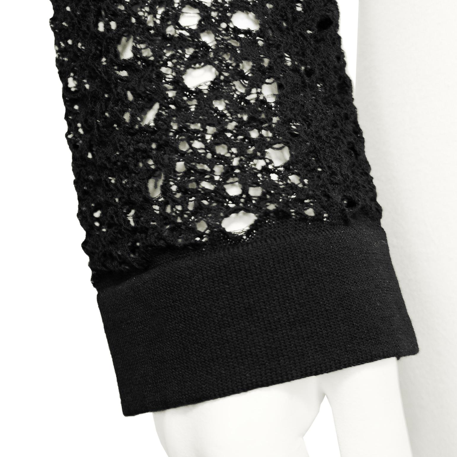 2000s Chanel Black Crochet Open Cardigan For Sale 1
