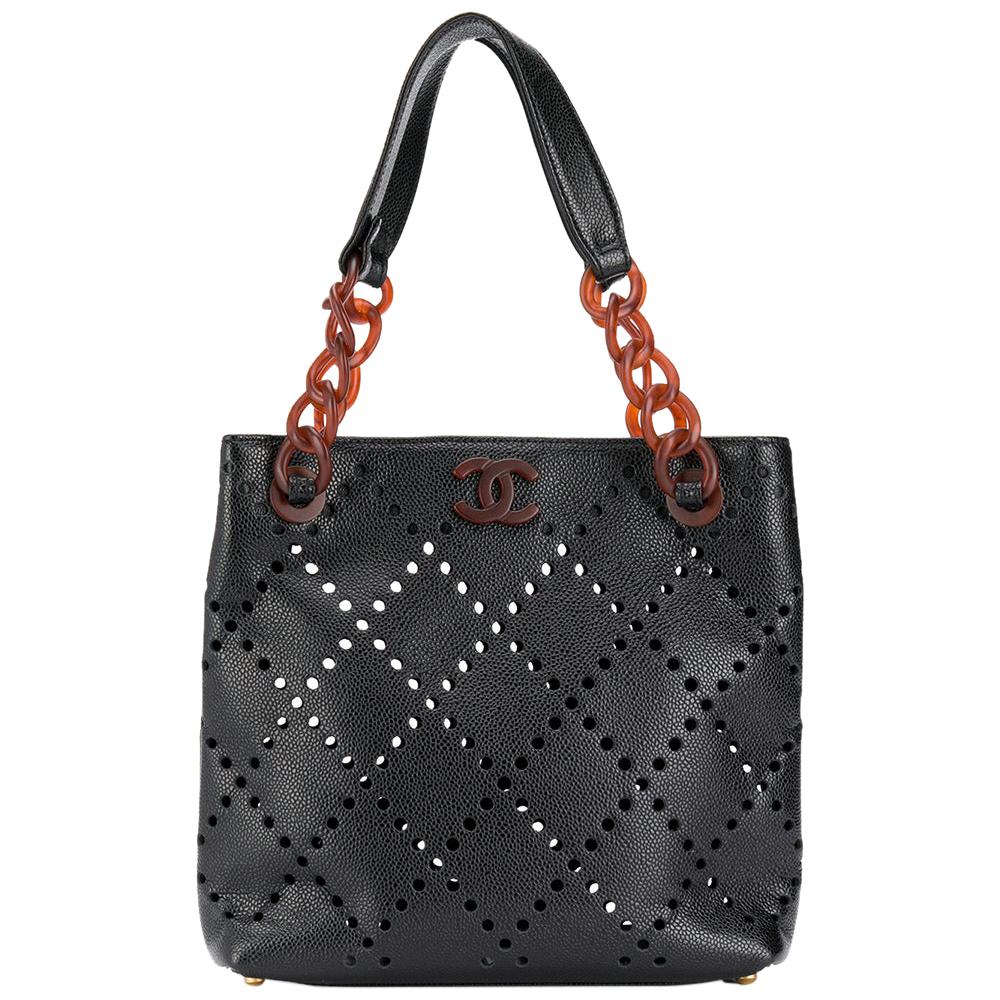 2000s Chanel Black Leather Openwork Bag