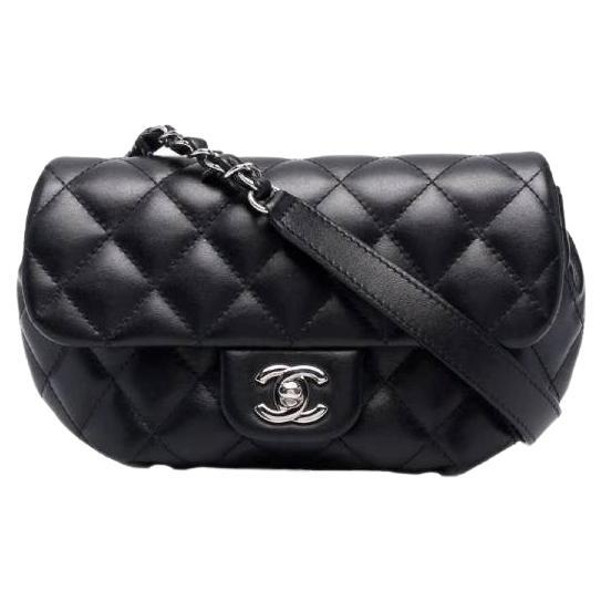 2000s Chanel black quilted leather small shoulder bag