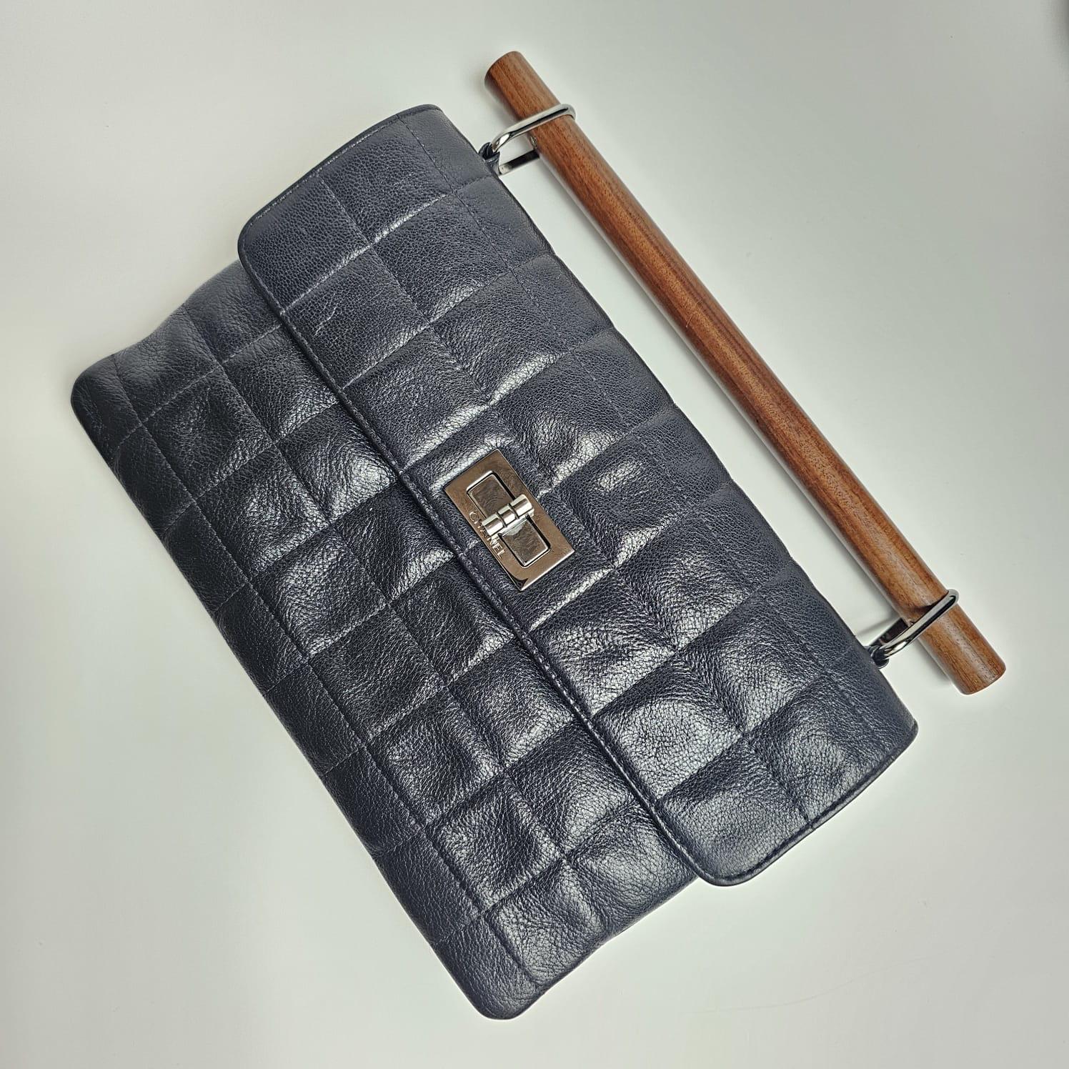 2000s Chanel Black Quilted Wooden Top Handle Reissue Clutch 1