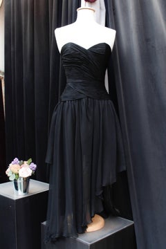2000s Chanel black silk chiffon asymmetrical evening dress