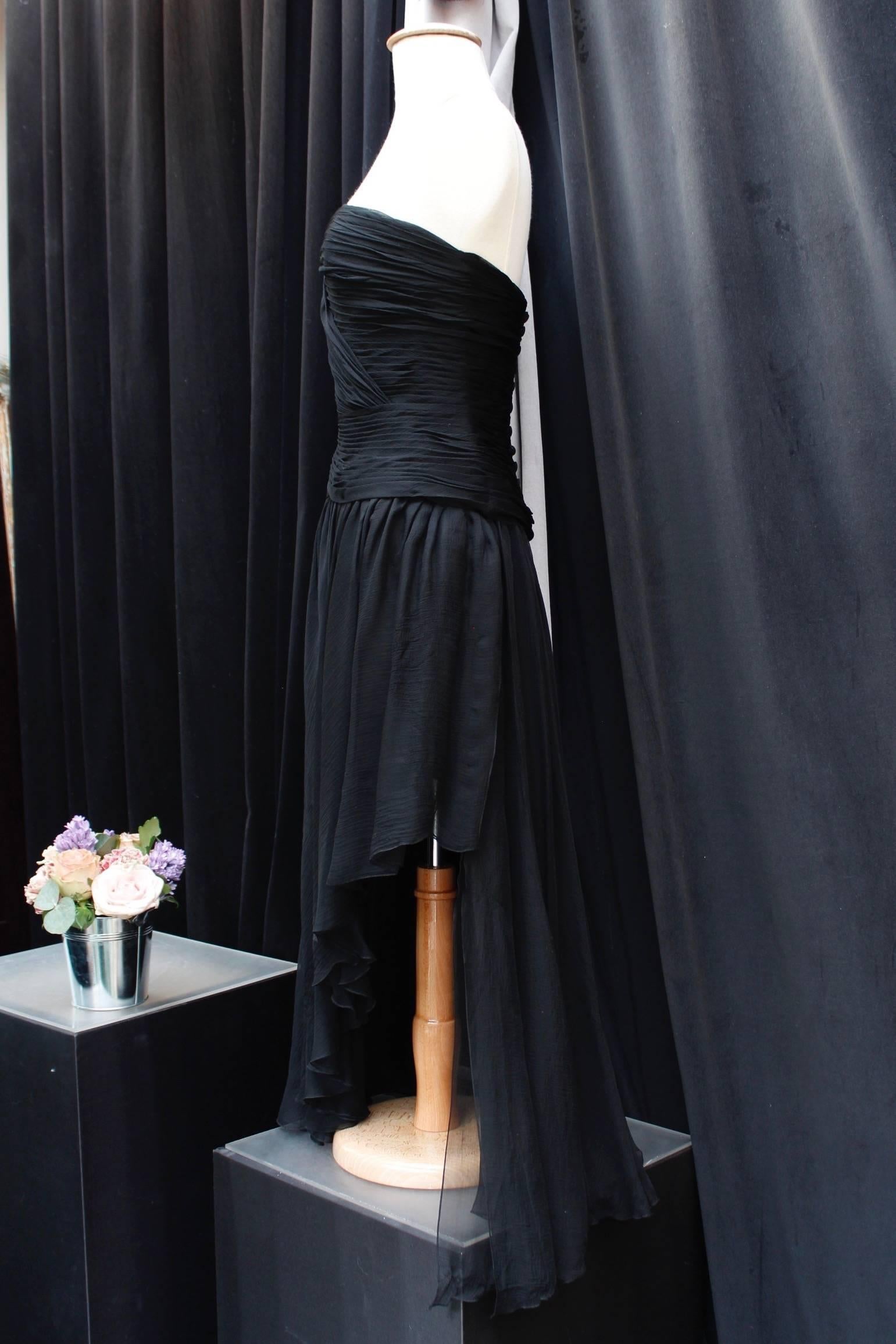 Black 2000s Chanel black silk chiffon asymmetrical evening dress