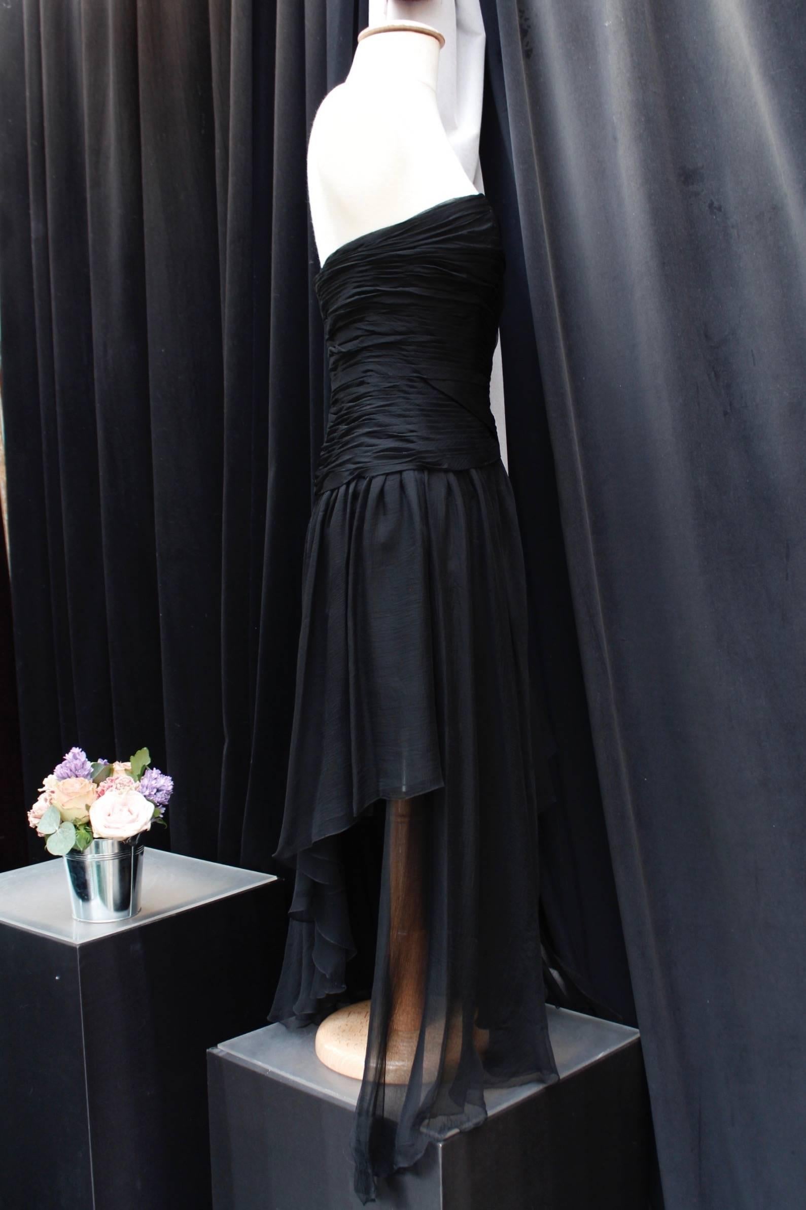 Women's 2000s Chanel black silk chiffon asymmetrical evening dress