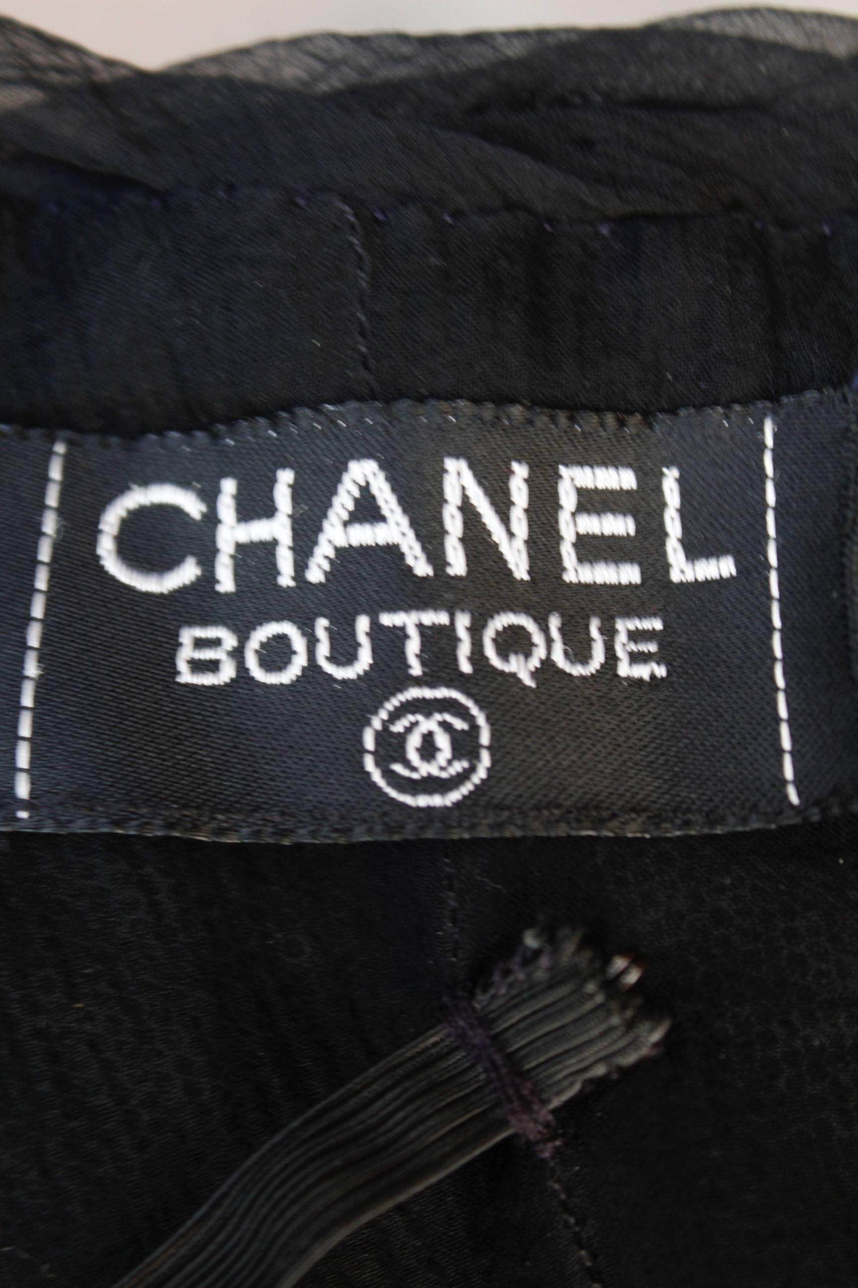 2000s Chanel black silk chiffon asymmetrical evening dress 4