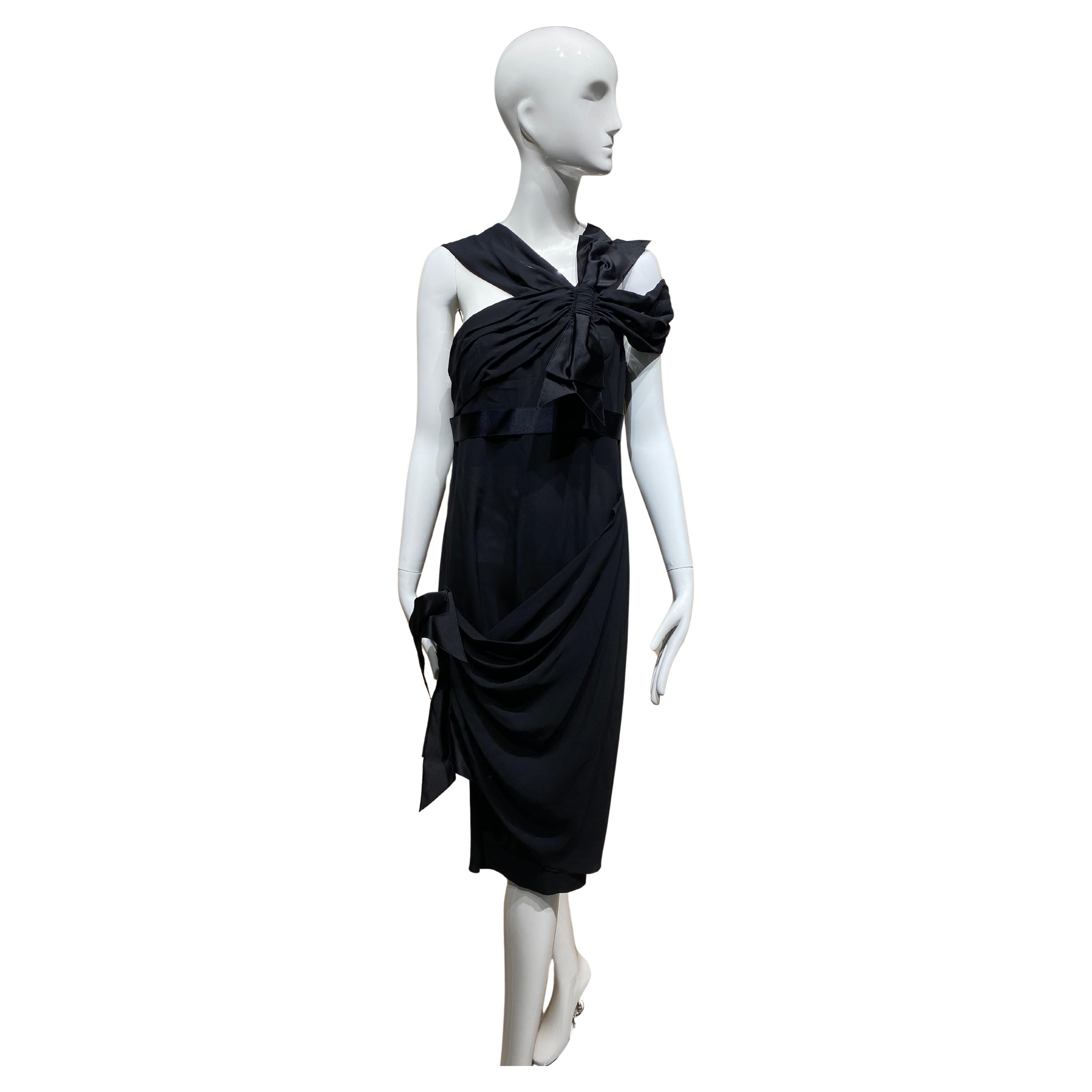 2000er Chanel Schwarzes Seidenkleid mit Schleife