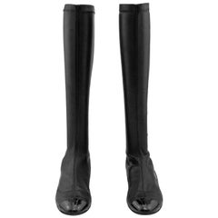 2000's Chanel Black Stretch Leather Boots with Patent Details 