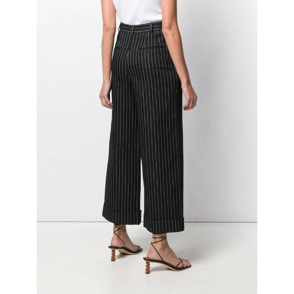 2000s Chanel Black Wide Pinstripes Trousers In Good Condition In Lugo (RA), IT