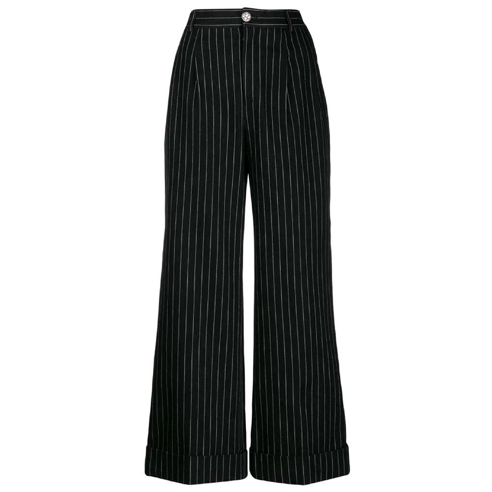 2000s Chanel Black Wide Pinstripes Trousers