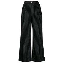 2000s Chanel Black Wide Pinstripes Trousers