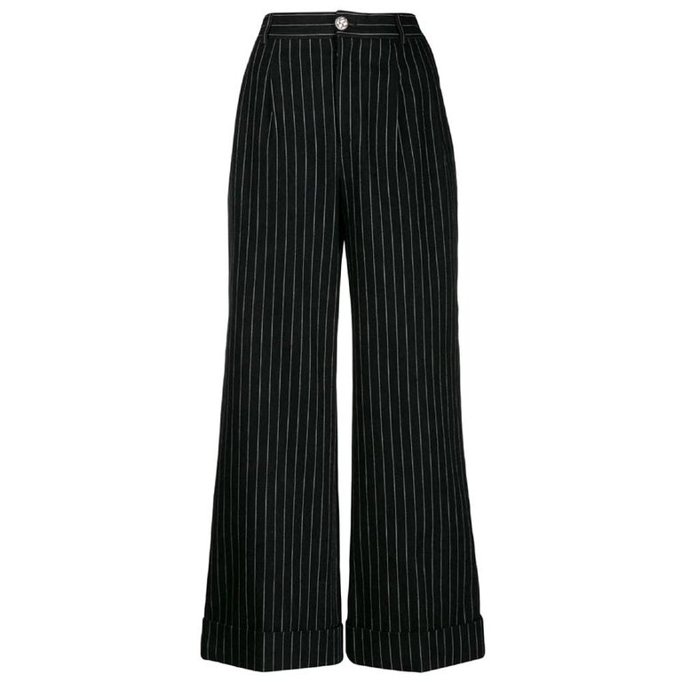 2000s Chanel Black Wide Pinstripes Trousers at 1stDibs