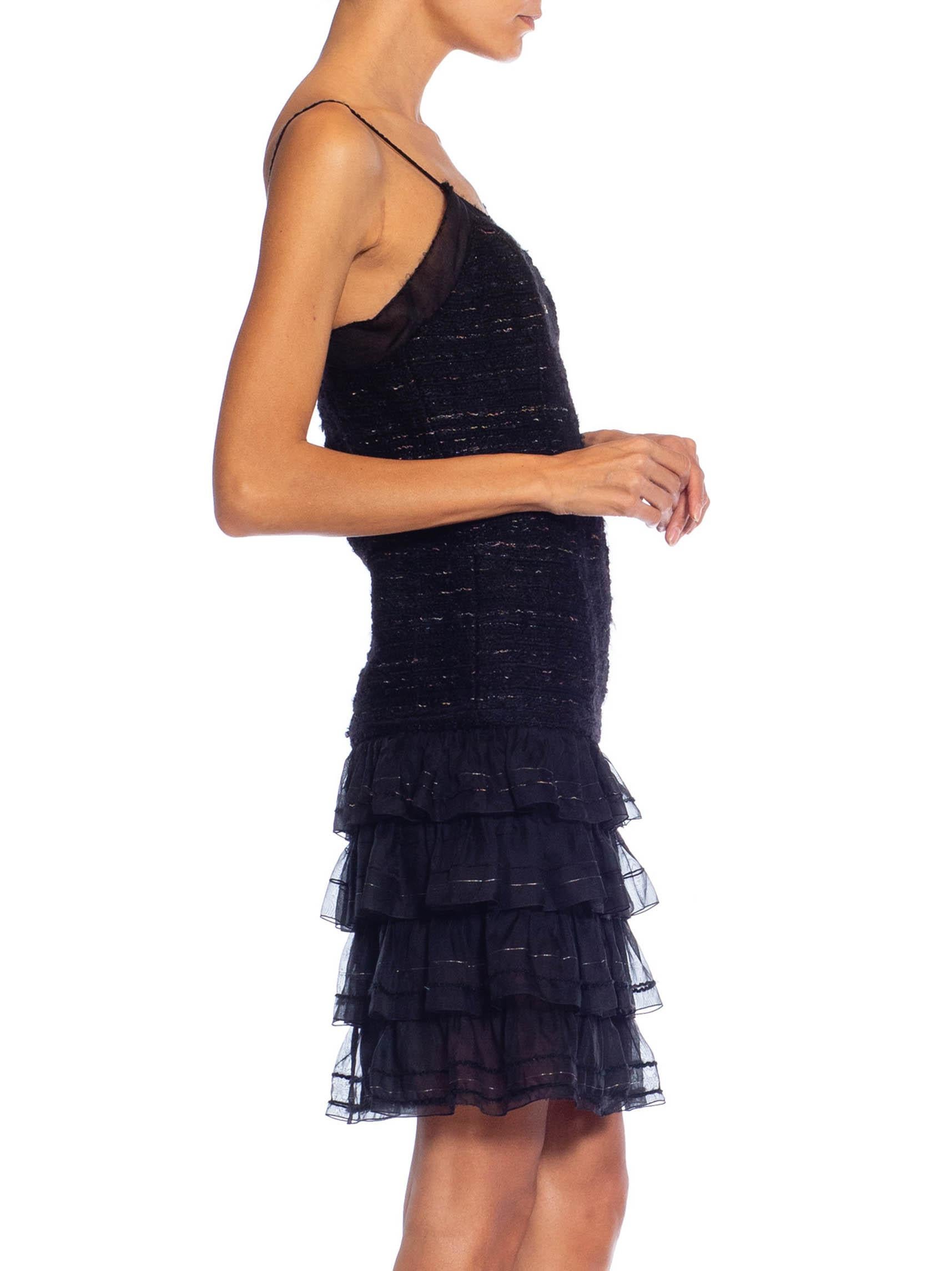 2000S CHANEL Black Wool Blend Ruffled Slip Dress In Excellent Condition In New York, NY