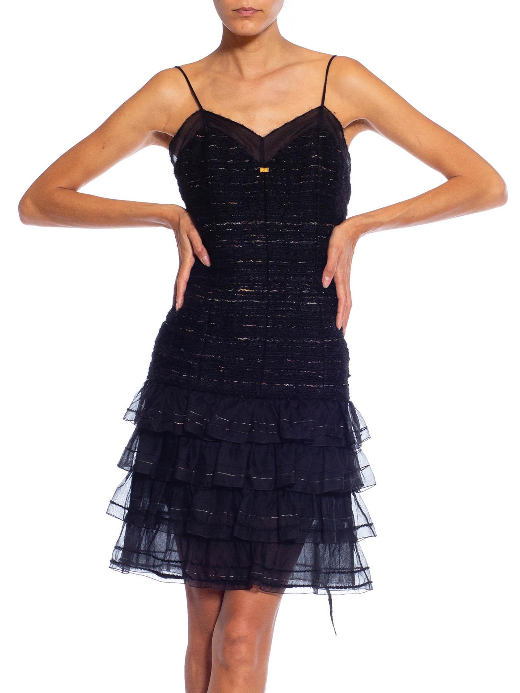 2000S CHANEL Black Wool Blend Ruffled Slip Dress 1