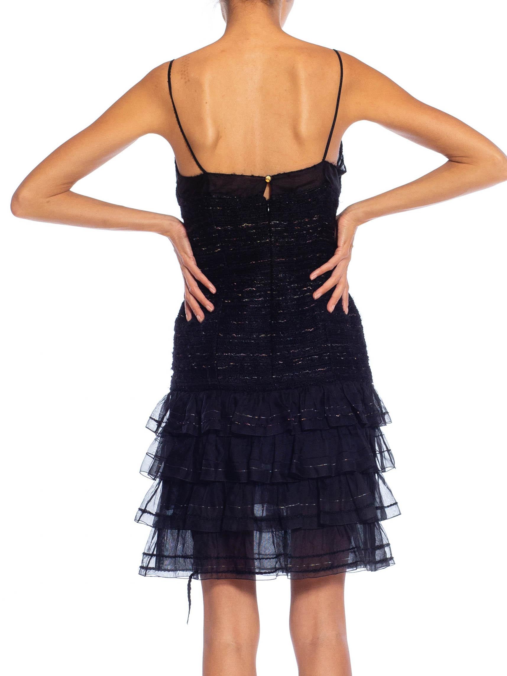 2000S CHANEL Black Wool Blend Ruffled Slip Dress 5