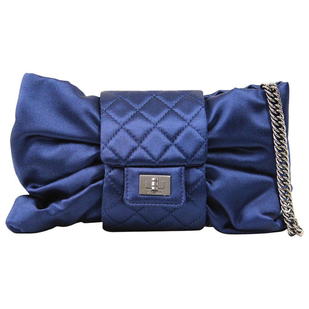 2000s Chanel Blue Silk Satin Bow Bag at 1stDibs