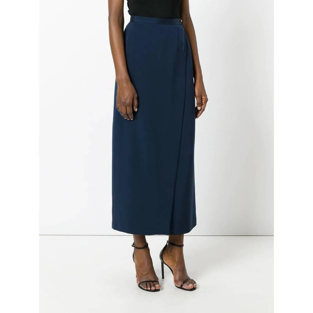 Black 2000s Chanel blue silk wraparound long skirt