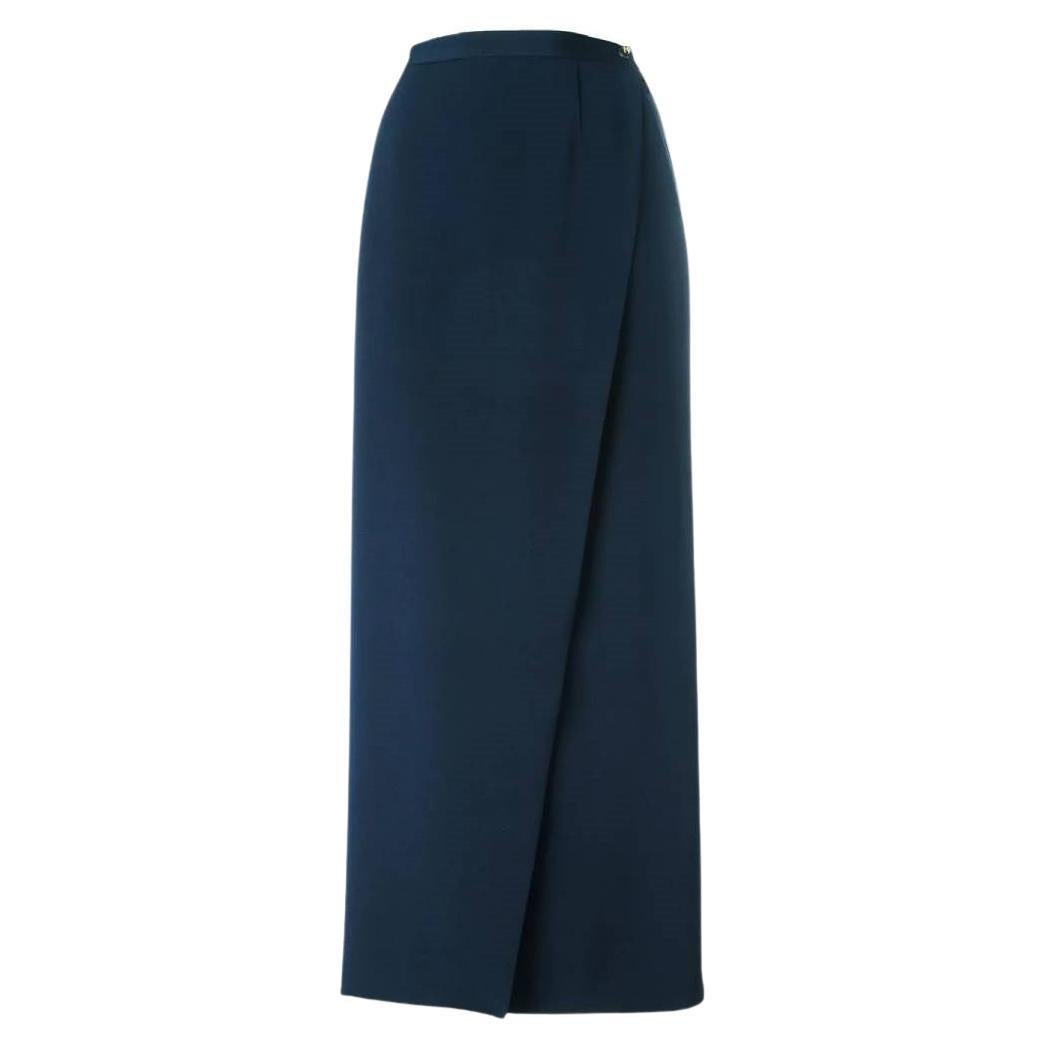 2000s Chanel blue silk wraparound long skirt