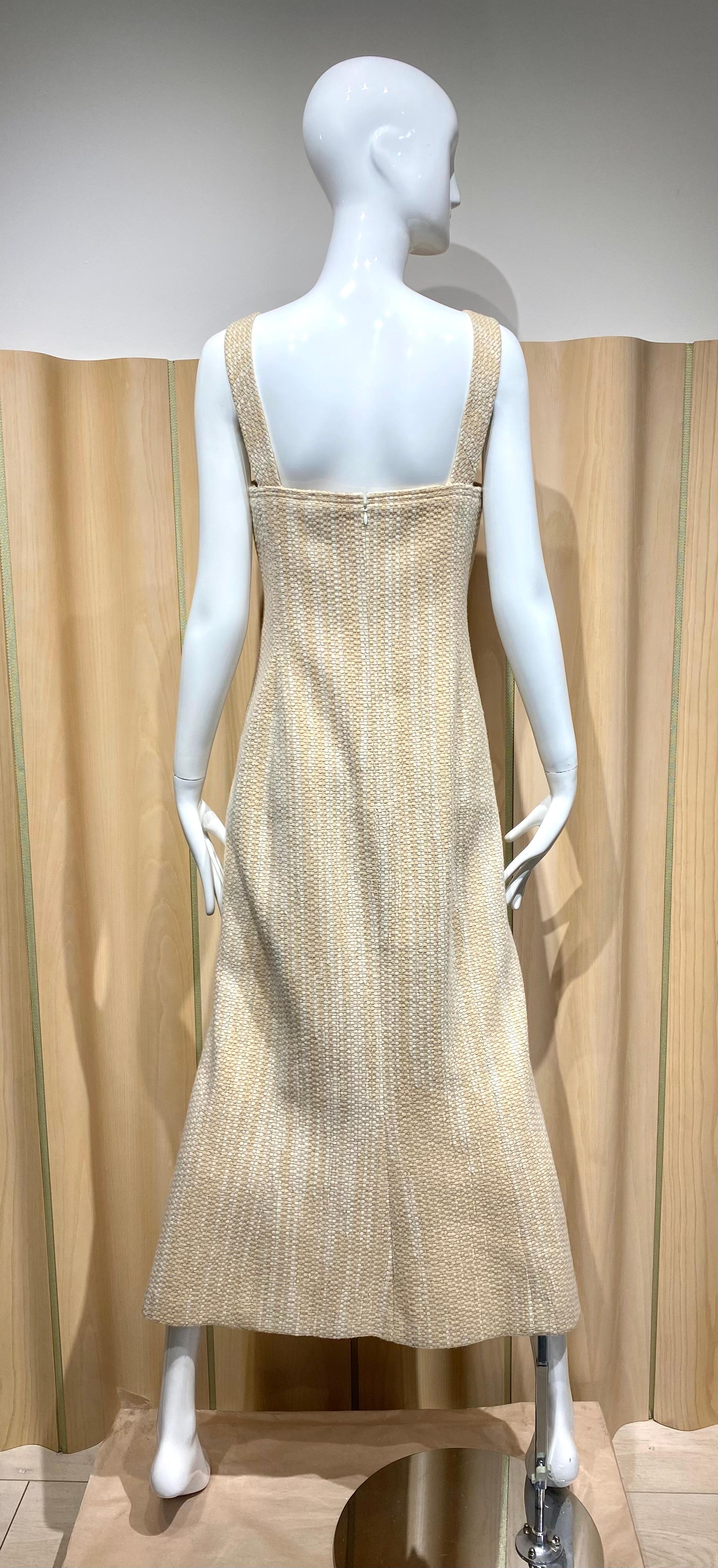 Gray 2000s Chanel Cream  Tweed Dress and Coat set For Sale