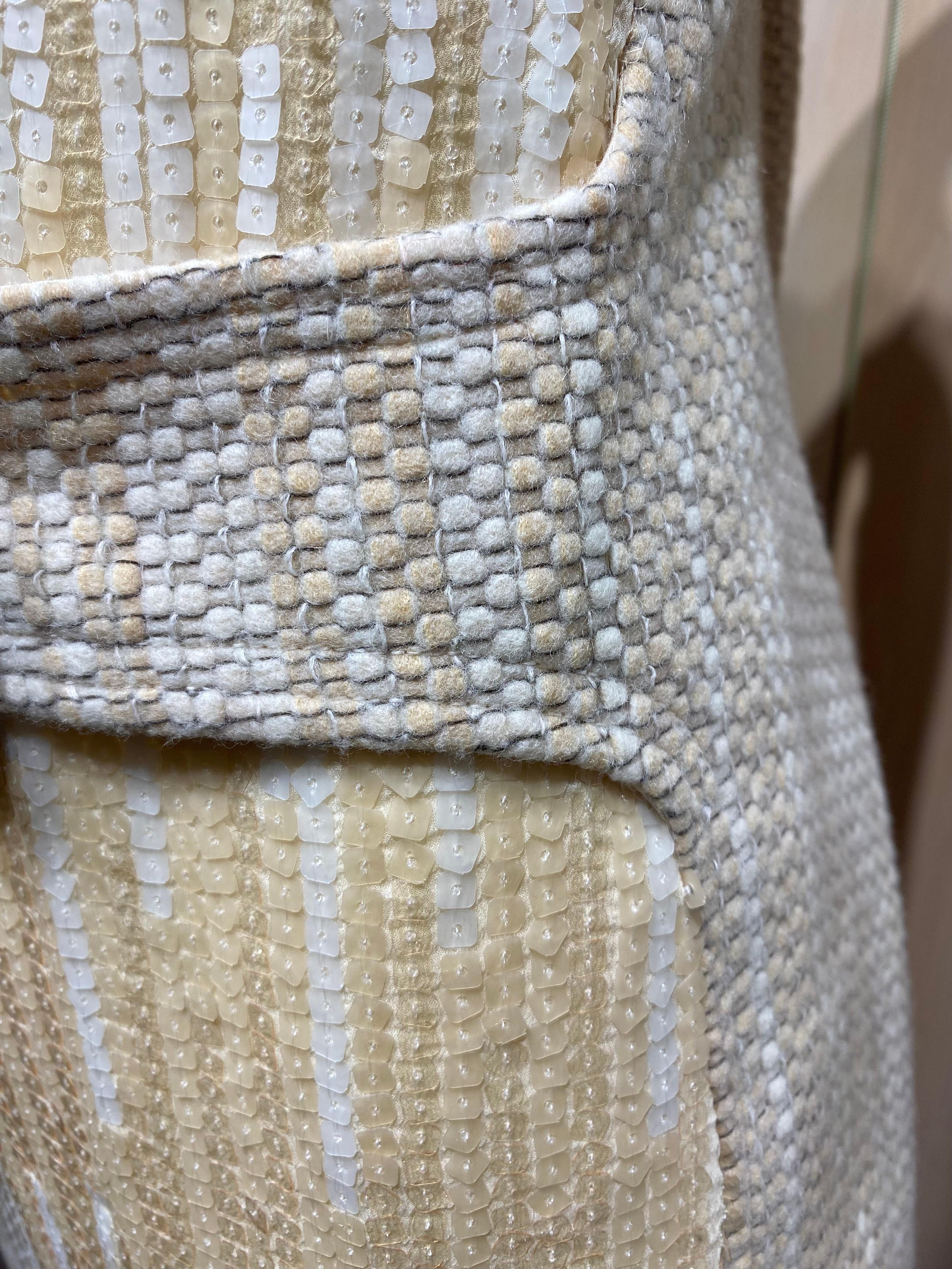 2000s Chanel Cream  Tweed Dress and Coat set For Sale 2