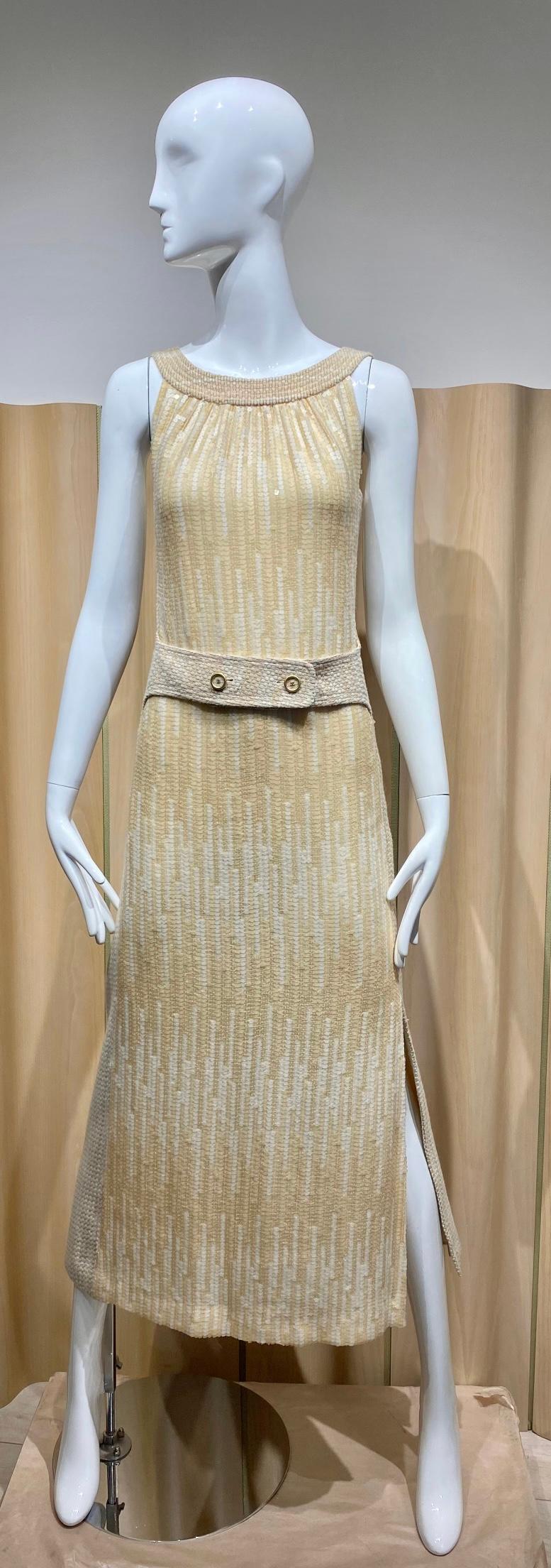 2000s Chanel Cream  Tweed Dress and Coat set For Sale 3