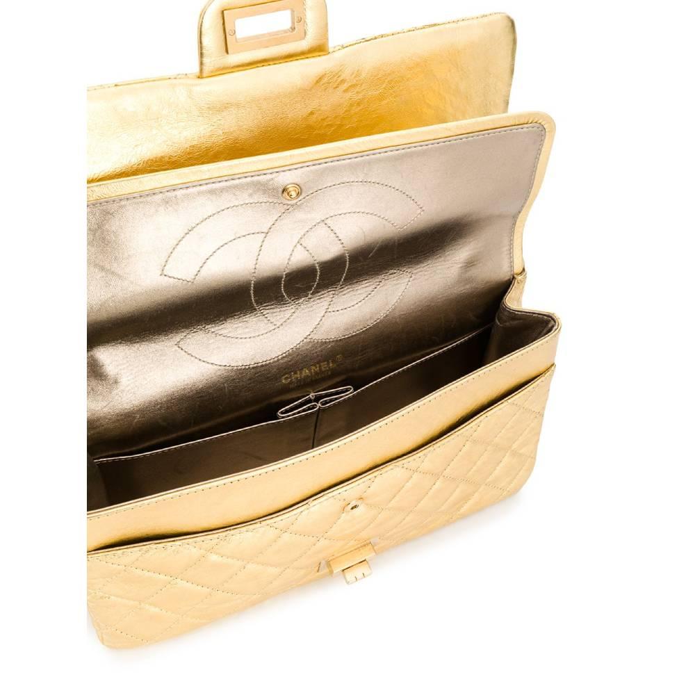 2000s Chanel Jumbo Gold Leather Bag 1