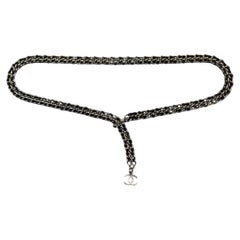 2000s Chanel leather and chain belt with CC charm