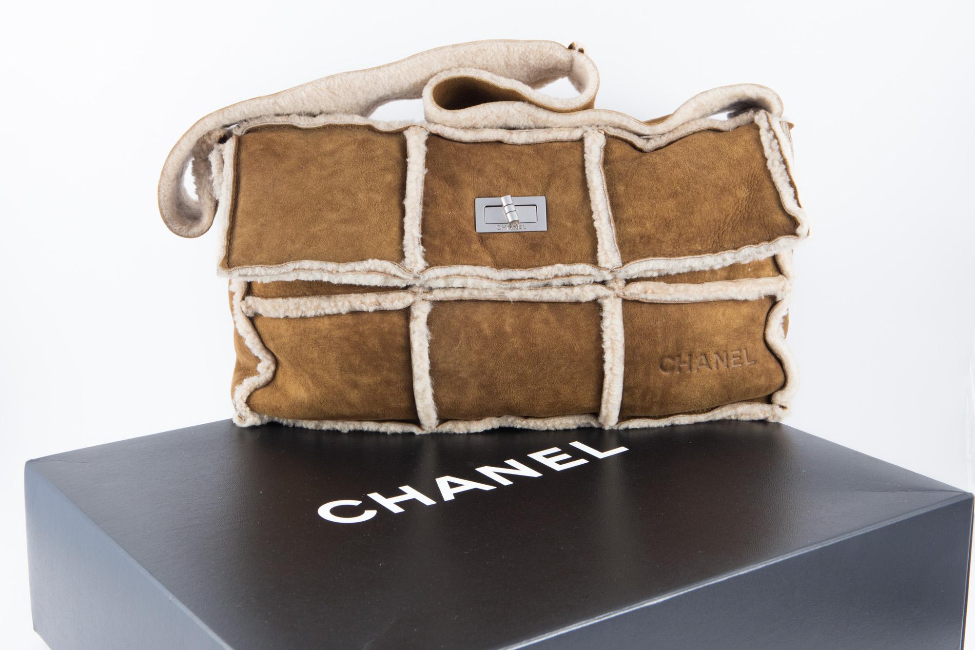 2000s Chanel Mademoiselle Camel Shearling Bag 8